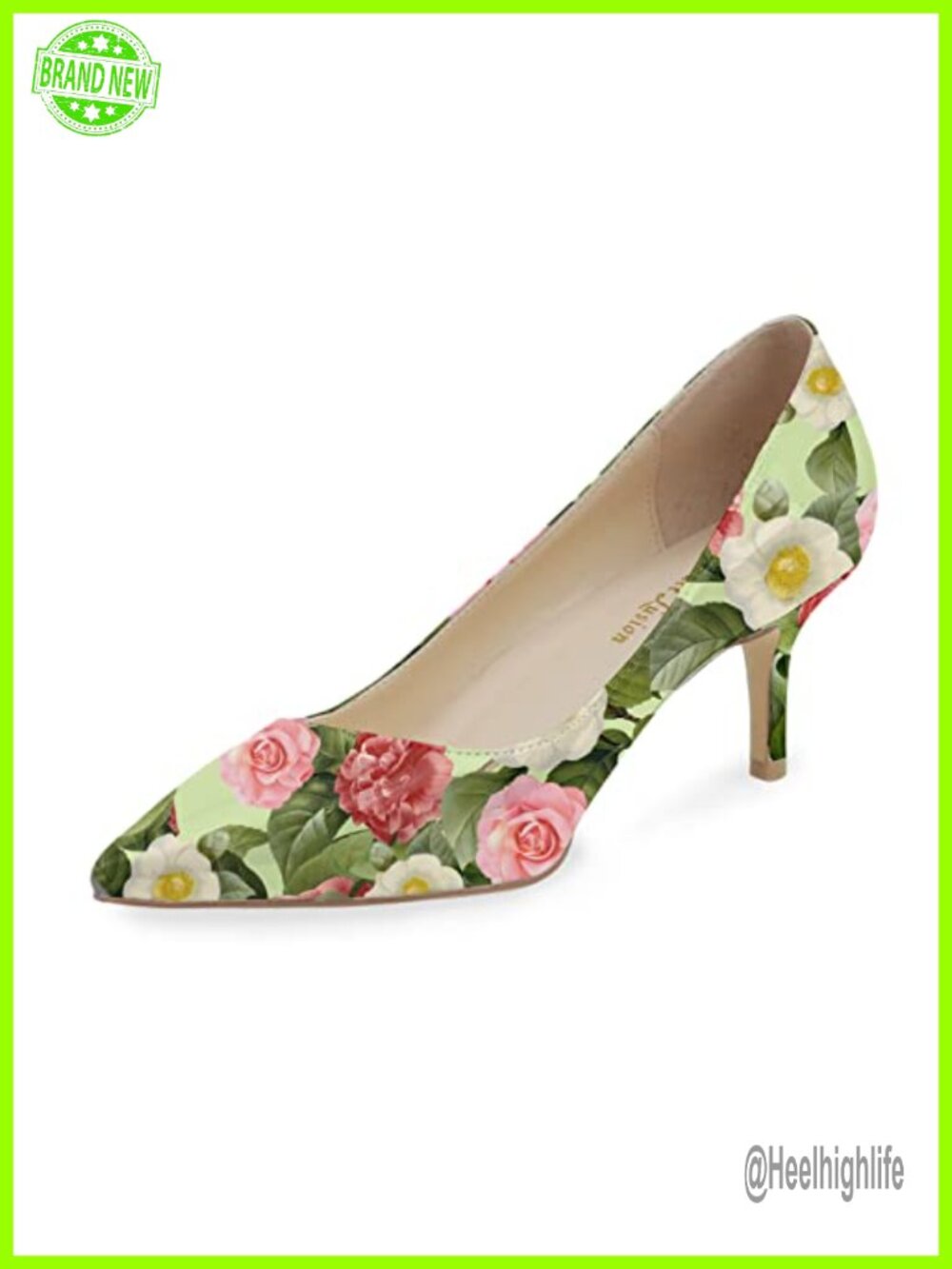 Women's Low Kitten Heel Pumps Pointed Toe Floral Music Note Print Party Shoes